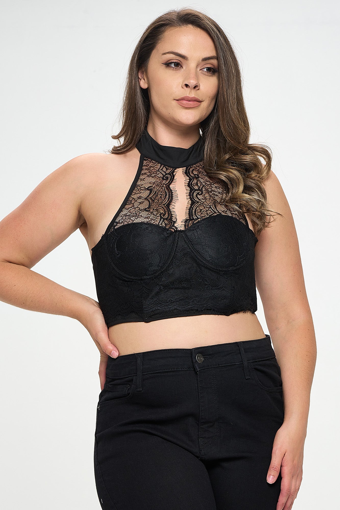 LACE HALTER PLUS CROP TOP