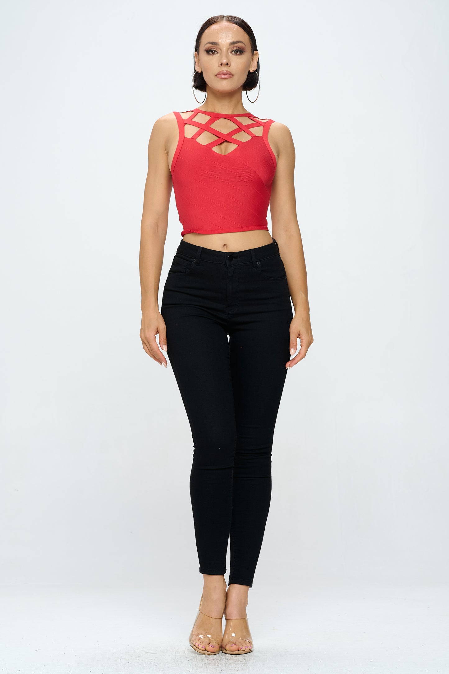 CAGED NECK BANDAGE CROP TOP