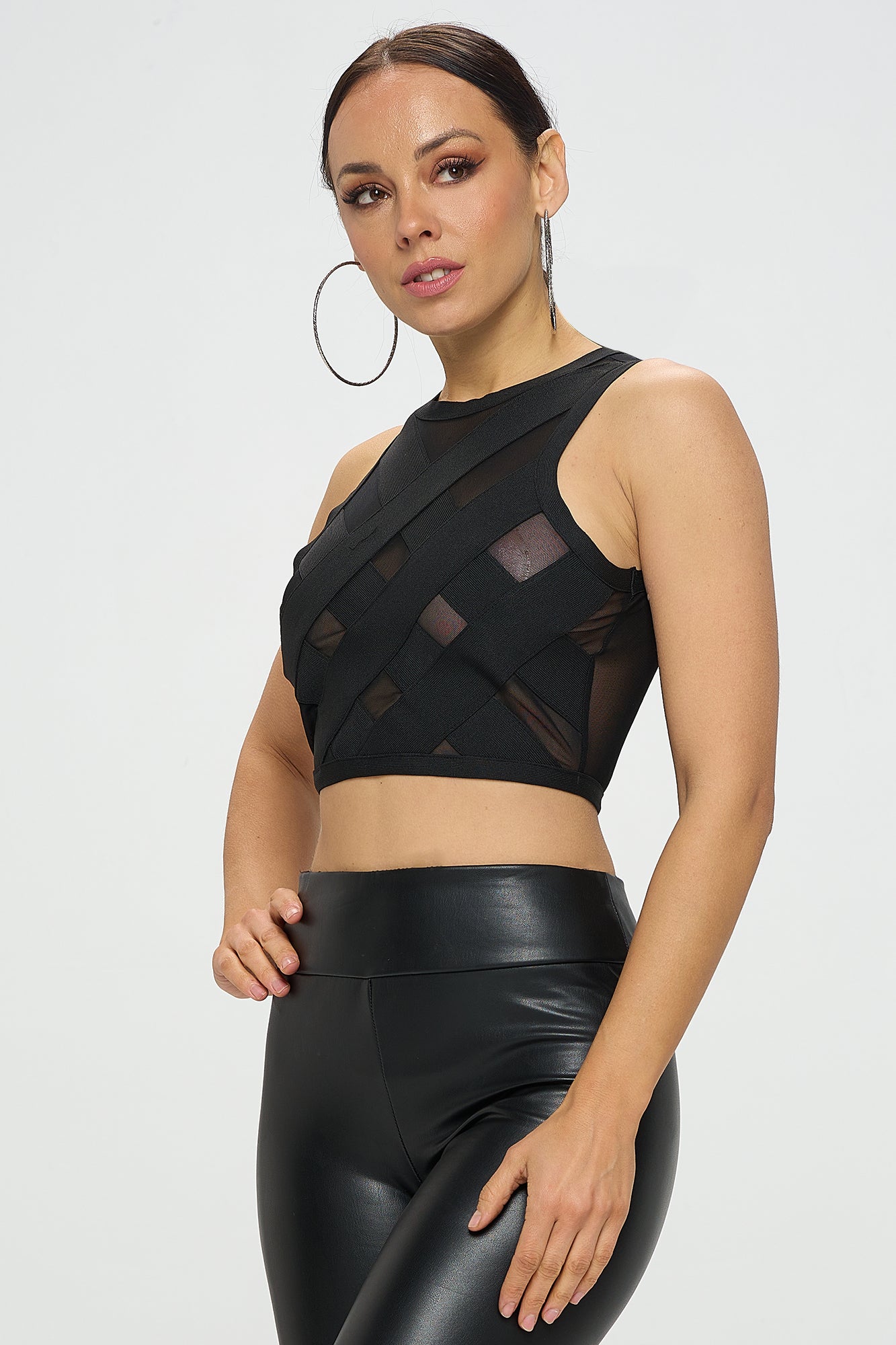 MESH CRISS CROSS BANDAGE CROP TOP