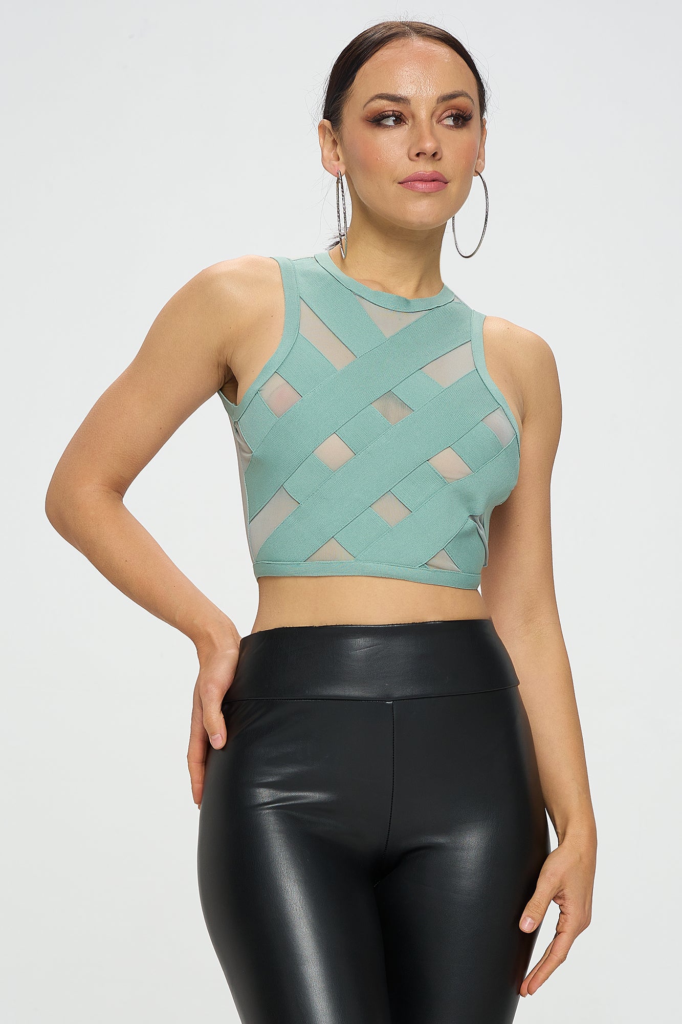 MESH CRISS CROSS BANDAGE CROP TOP