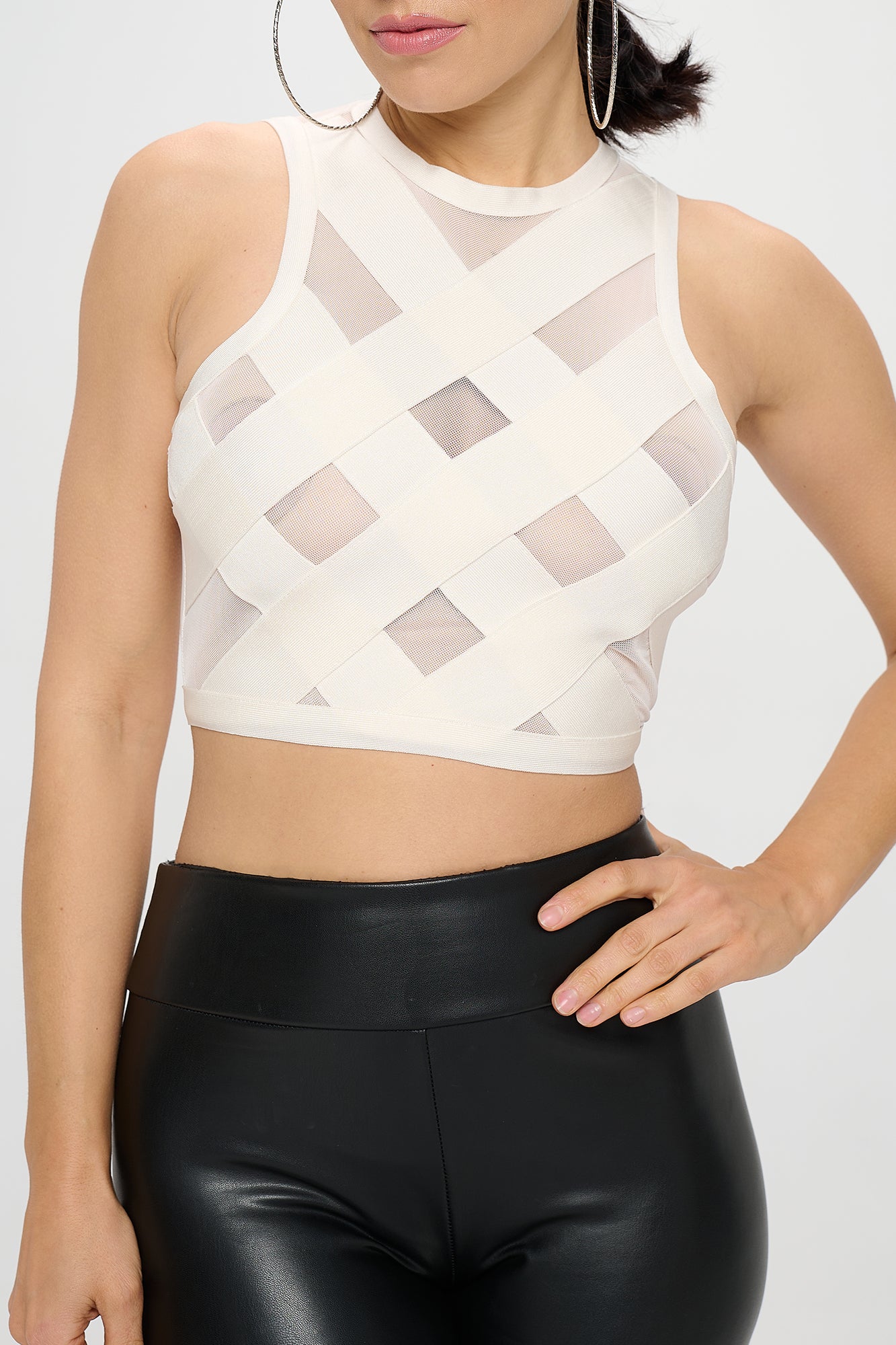 MESH CRISS CROSS BANDAGE CROP TOP