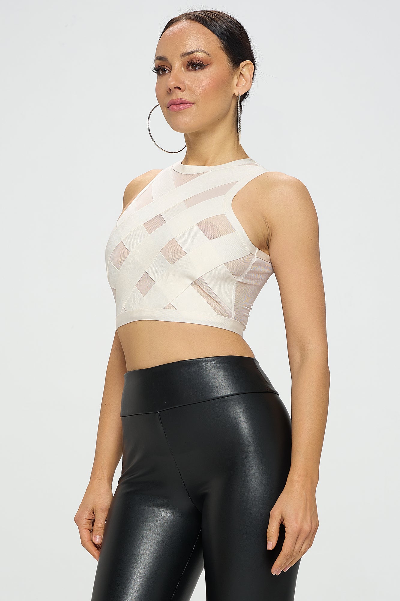 MESH CRISS CROSS BANDAGE CROP TOP