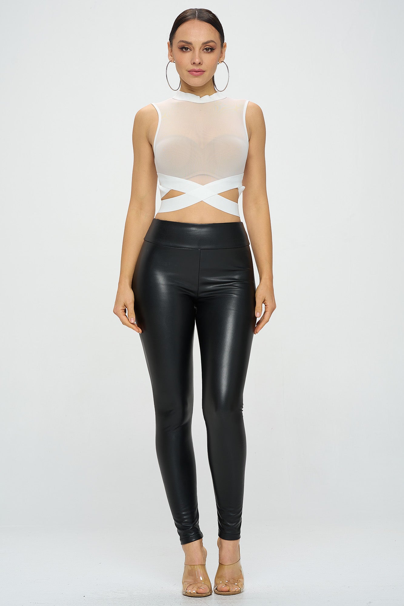 MESH SEXY PLAIN CROSS BANDAGE CROP TOP