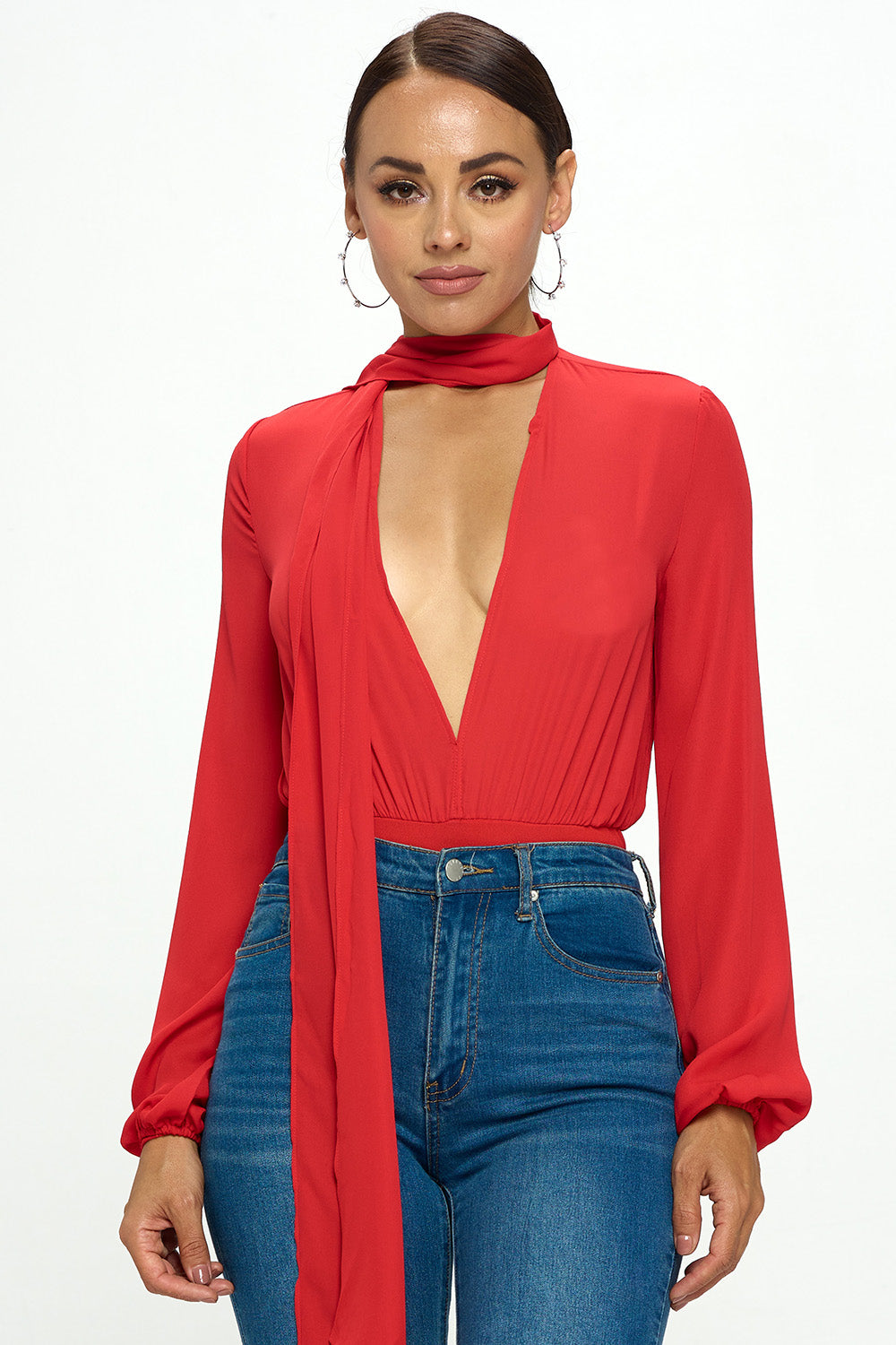 TIE-NECK BLOUSE BODYSUIT