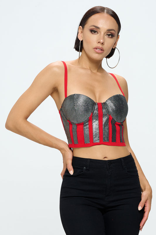 METALLIC STRIPE BUSTIER TOP