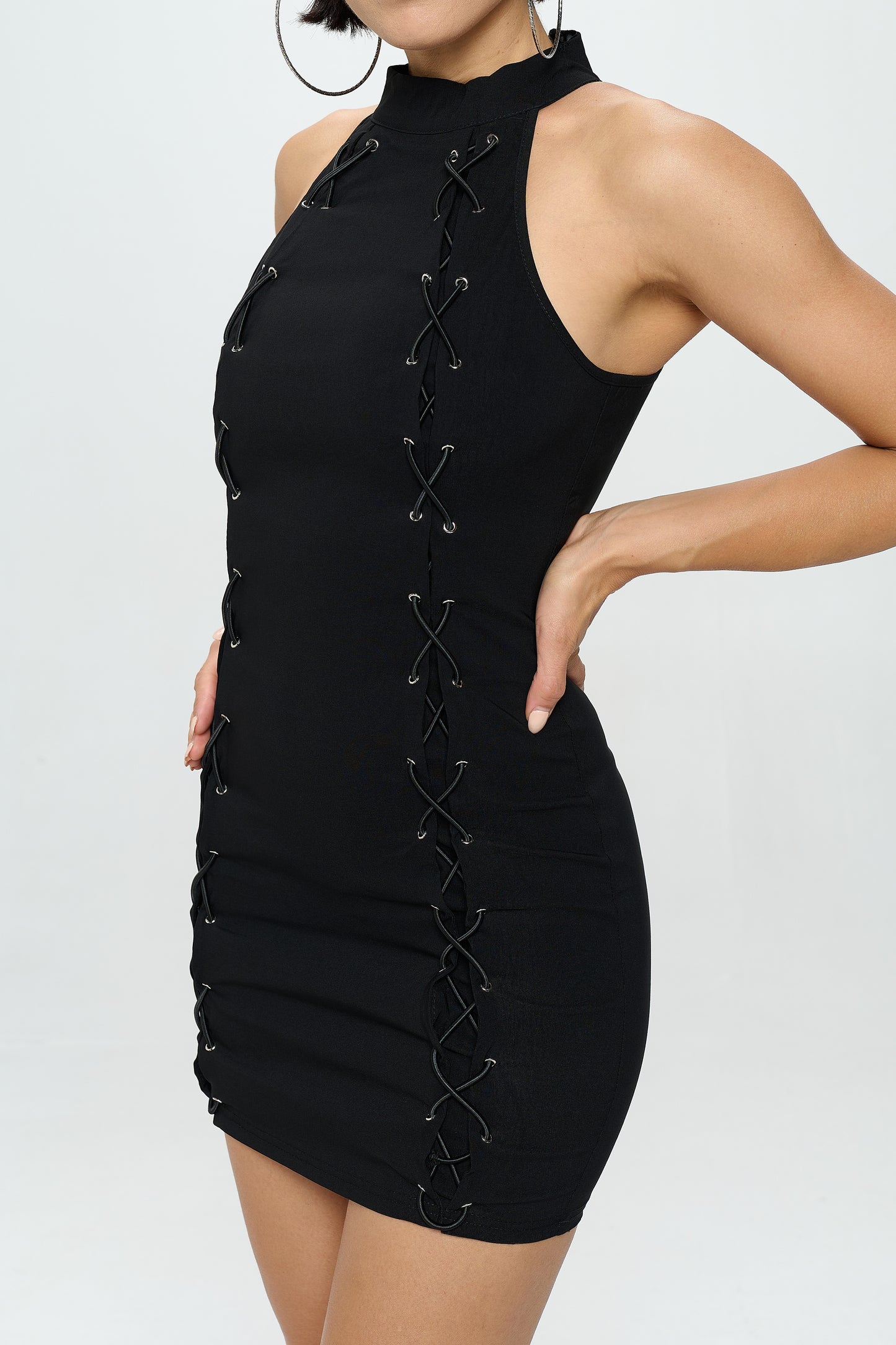 LACE UP HALTER DRESS