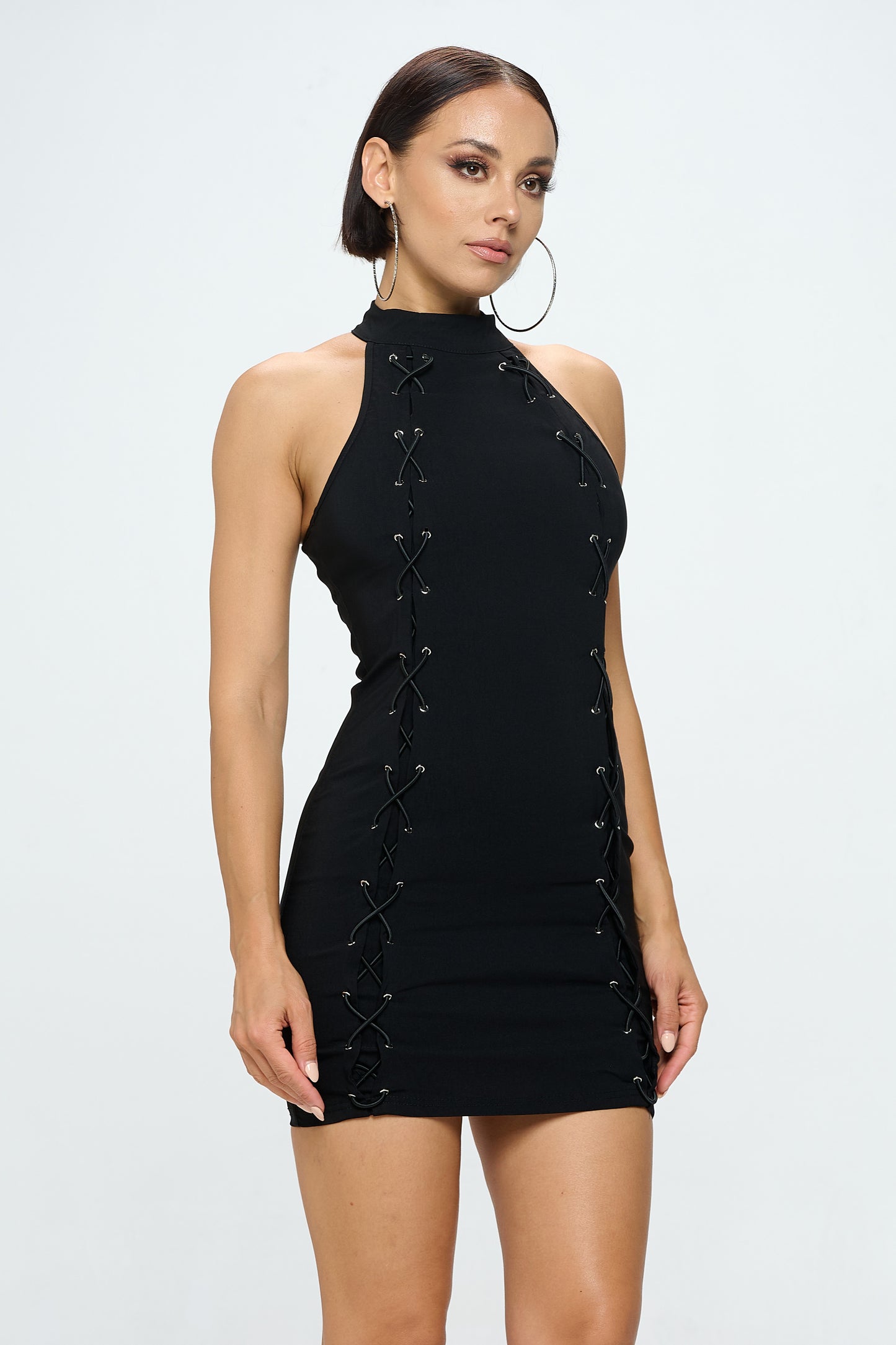 LACE UP HALTER DRESS