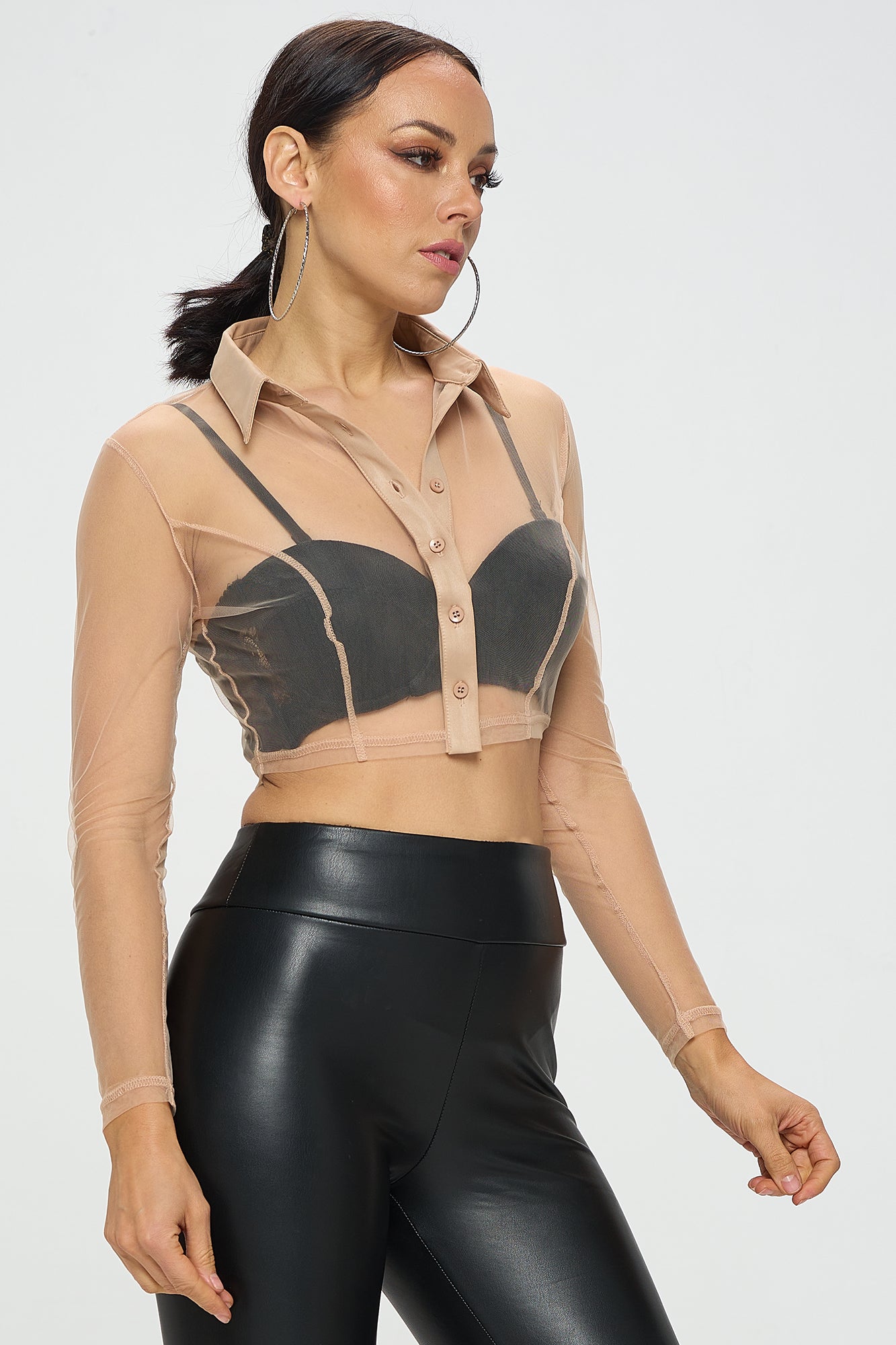 MESH SEE THROUGH BLOUSE CROP TOP – OhYes Fashion