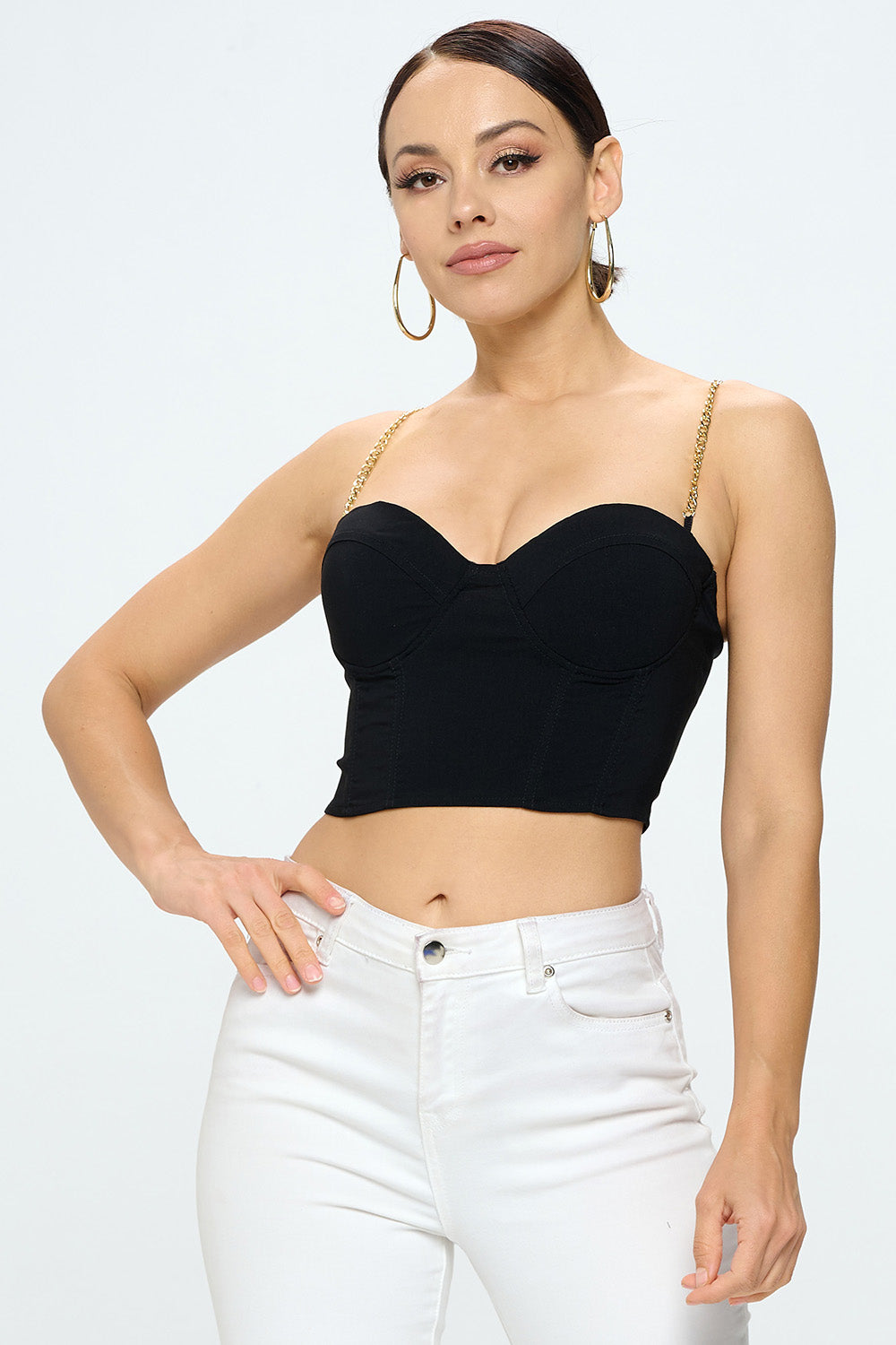 CHAIN STRAP SOLID BUSTIER TOP