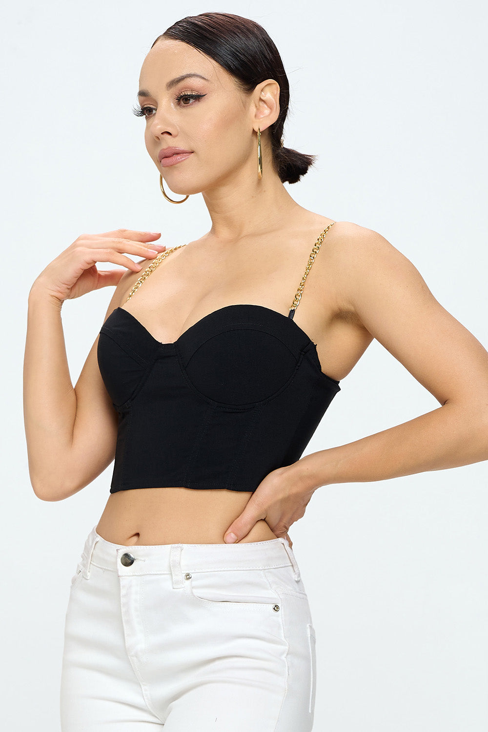 CHAIN STRAP SOLID BUSTIER TOP