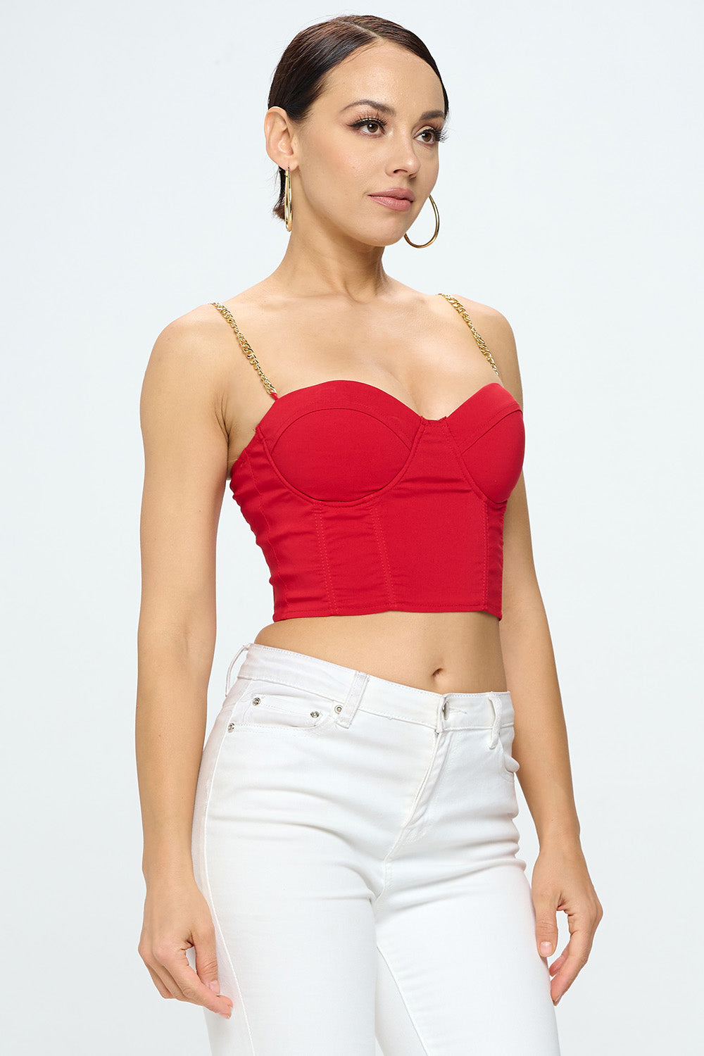 CHAIN STRAP SOLID BUSTIER TOP