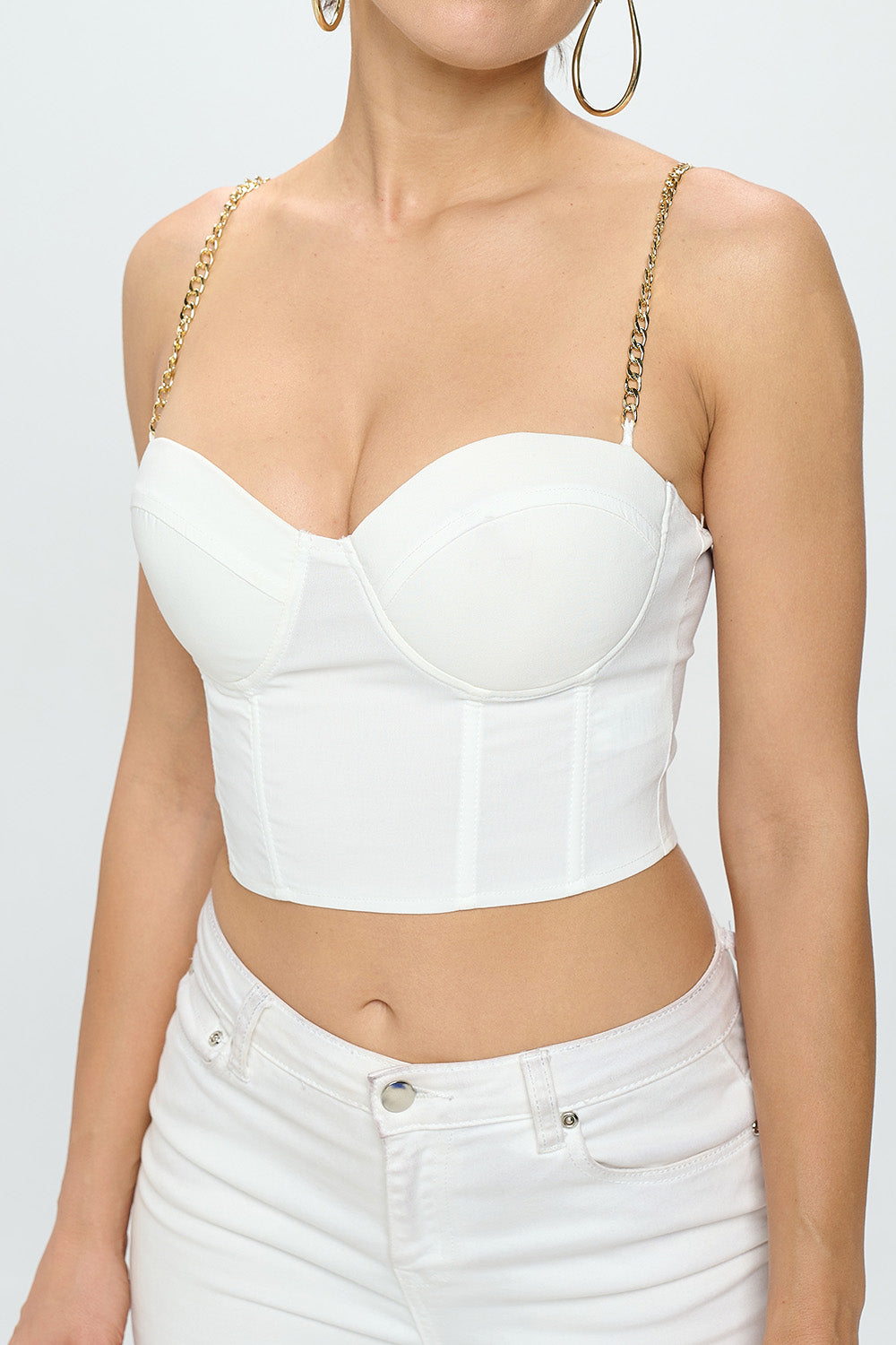 CHAIN STRAP SOLID BUSTIER TOP