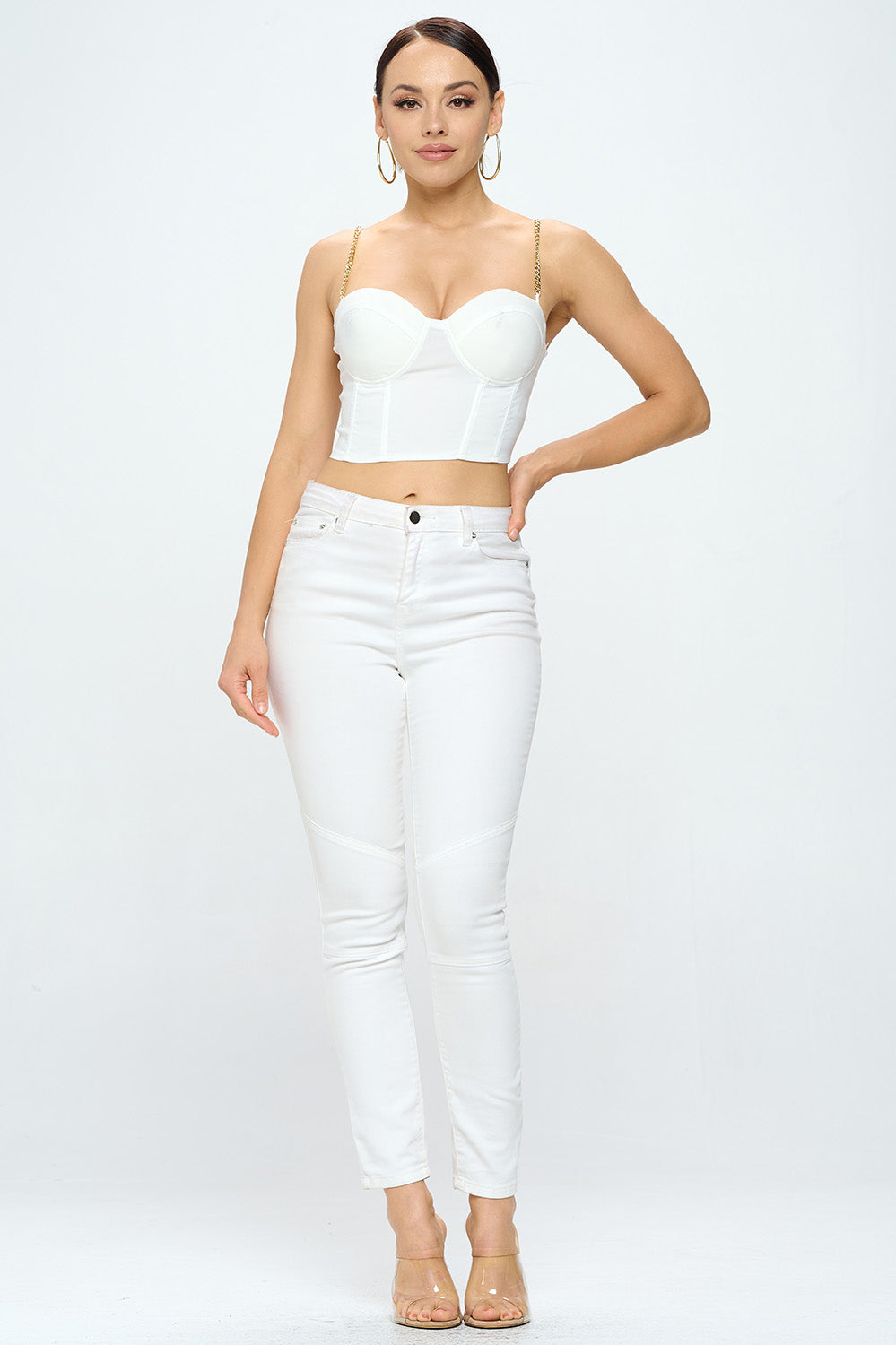 CHAIN STRAP SOLID BUSTIER TOP