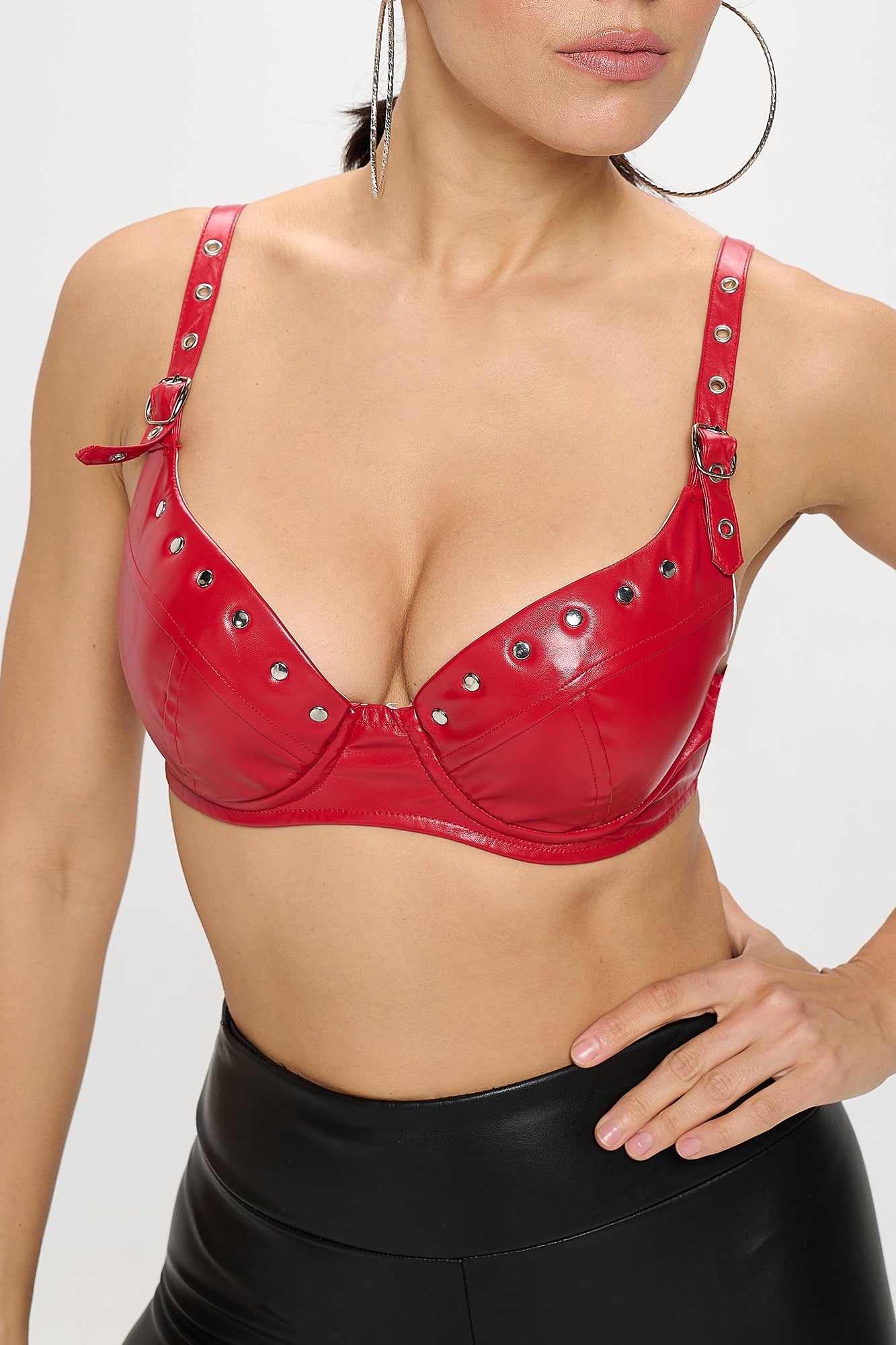 FRONT HOOK CLOSURE FAUX LEATHER BUSTIER TOP