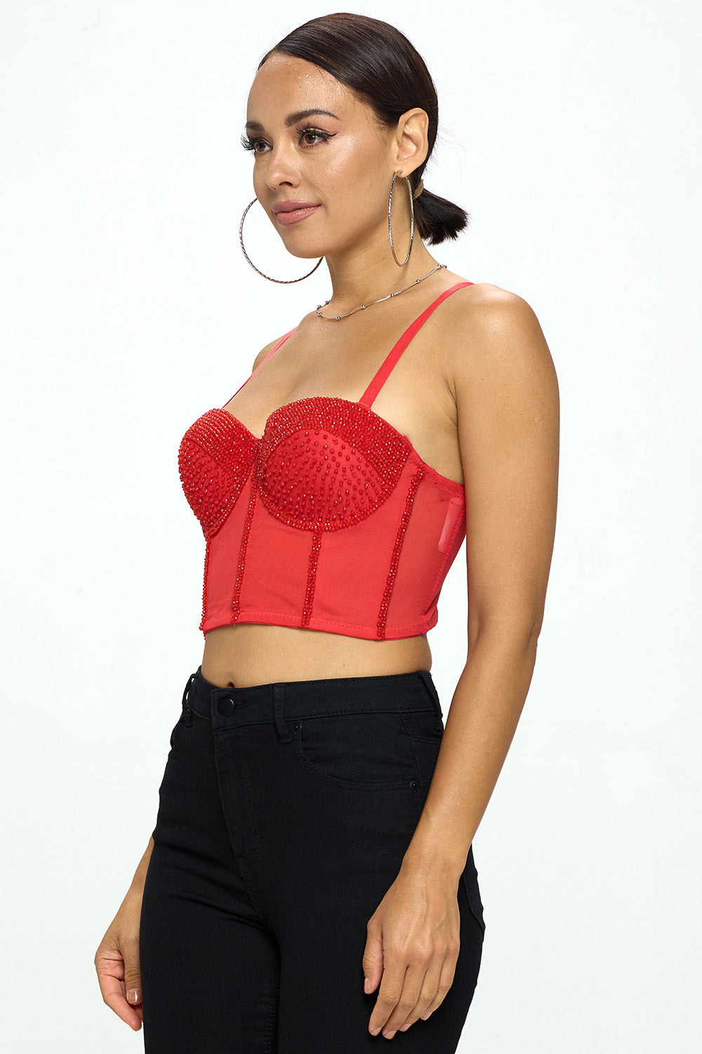 SATIN BUSTIER CROP TOP WITH GOLD CHAIN SHOULDER STRAP – OhYes Fashion