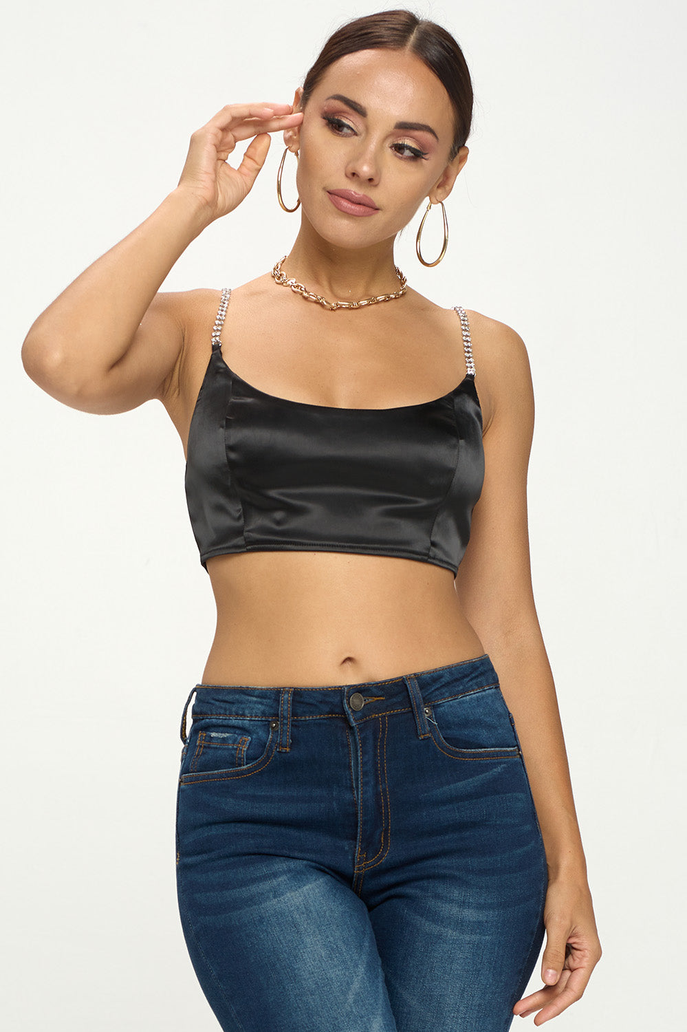 SATIN BUSTIER CHAIN STRAP CROP TOP – OhYes Fashion