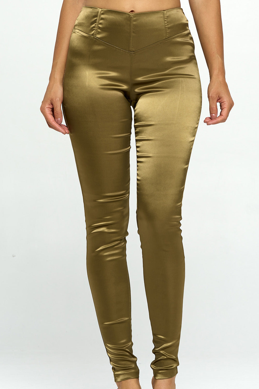 Shiny satin leggings with branded elastic in Brown for