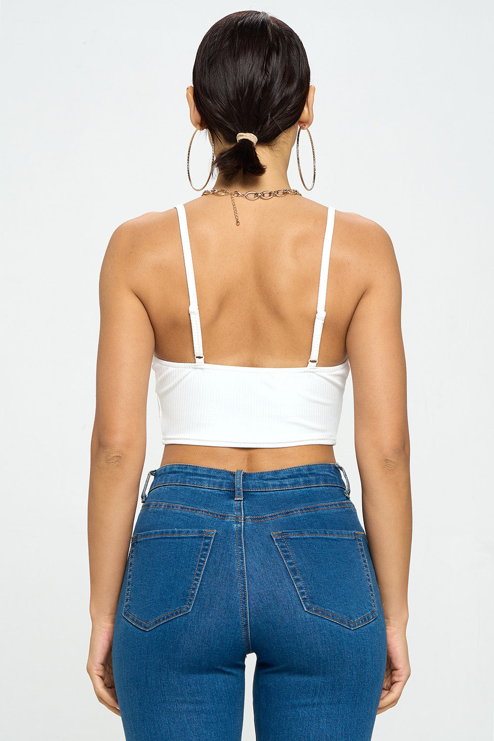 RIBBED KNIT CROP TOP WITH HOOK & EYE CLOSURE