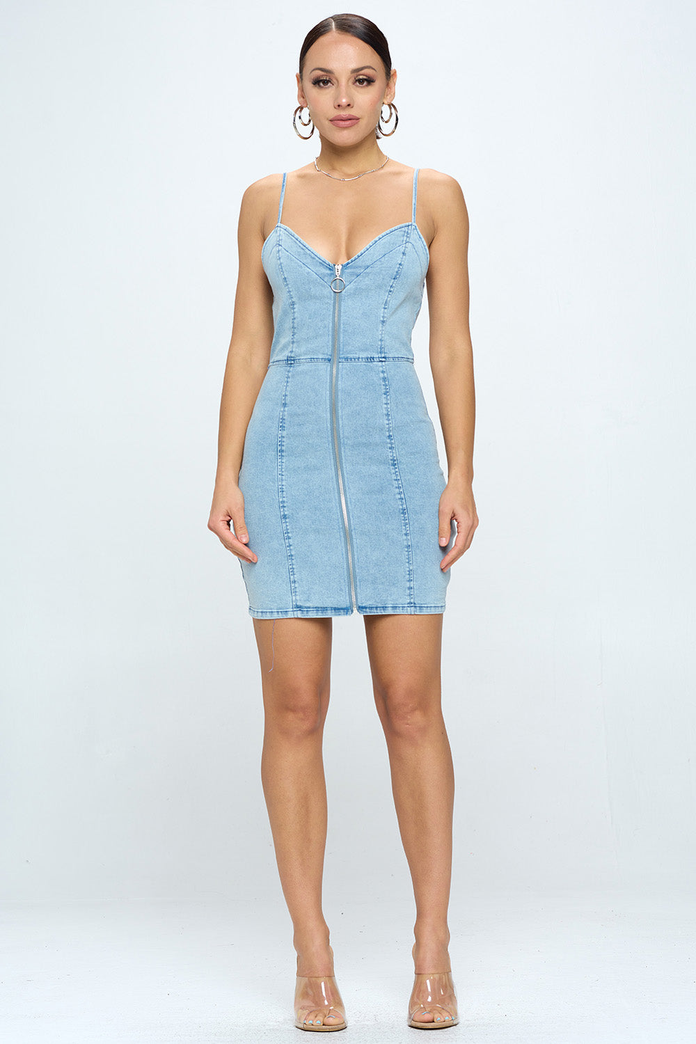 ZIPPER FRONT CLOSURE DENIM BODYCON DRESS OhYes Fashion ZIPPER FRONT CLOSURE DENIM BODYCON DRESS OhYes Fashion