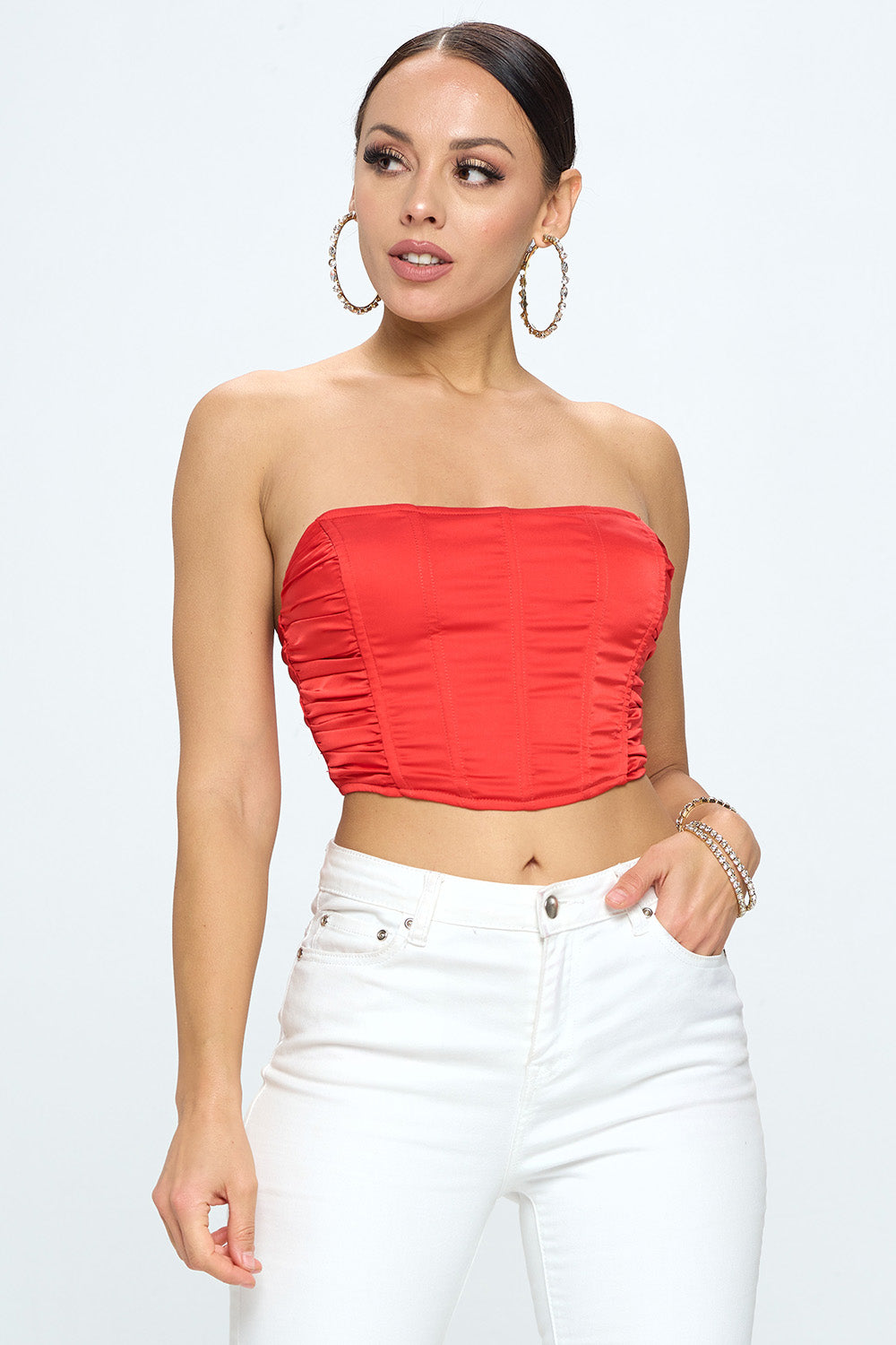 SATIN CORSET STRAPLESS TUBE CROP TOP – OhYes Fashion