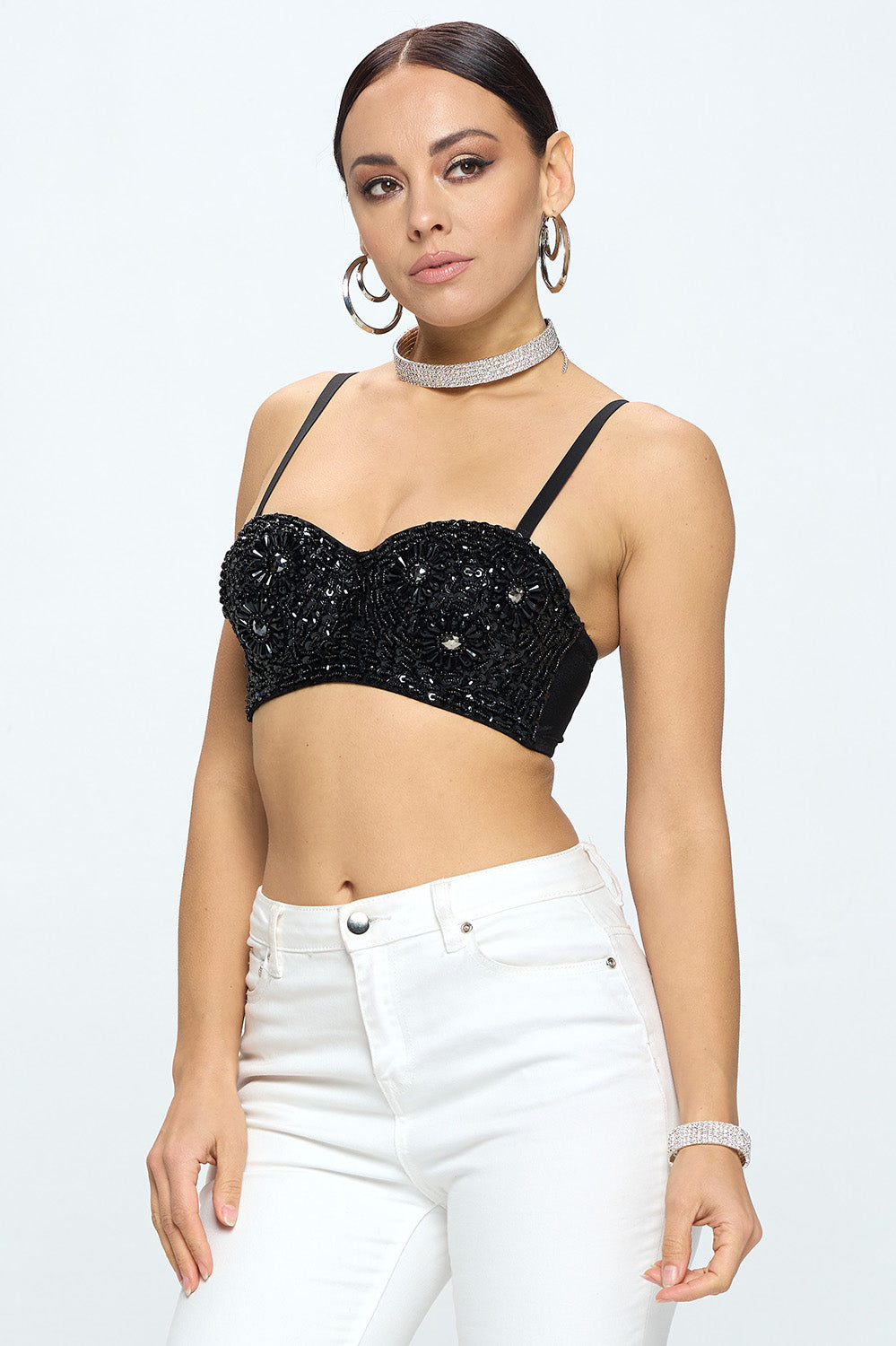 SEQUIN FLORAL BEADED BRALETTE TOP_D7148