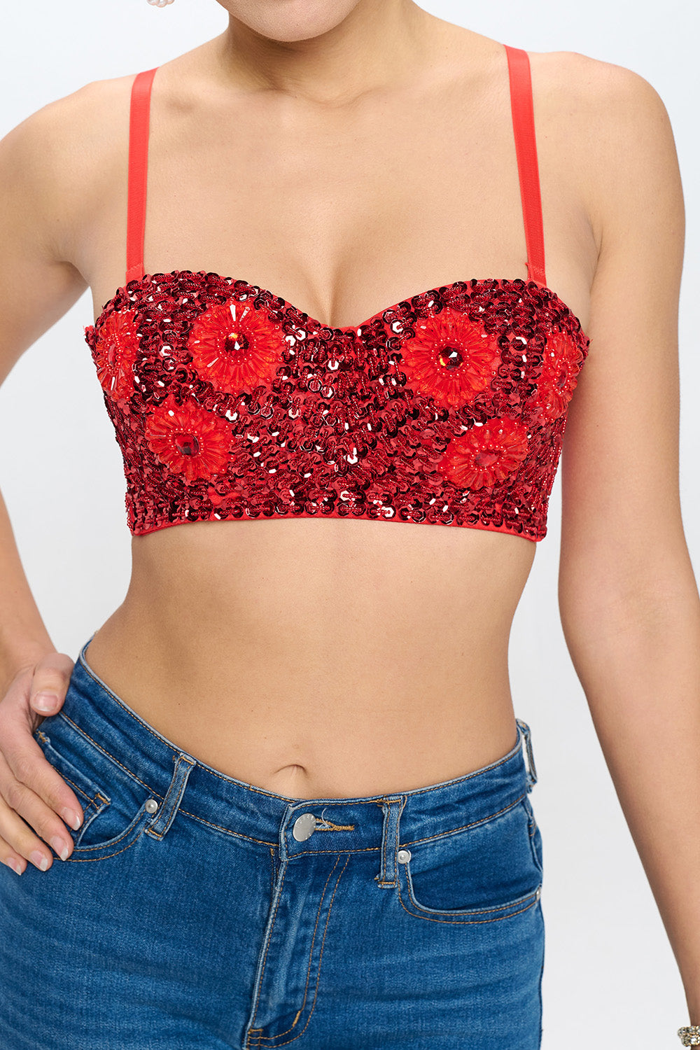 SEQUIN FLORAL BEADED BRALETTE TOP