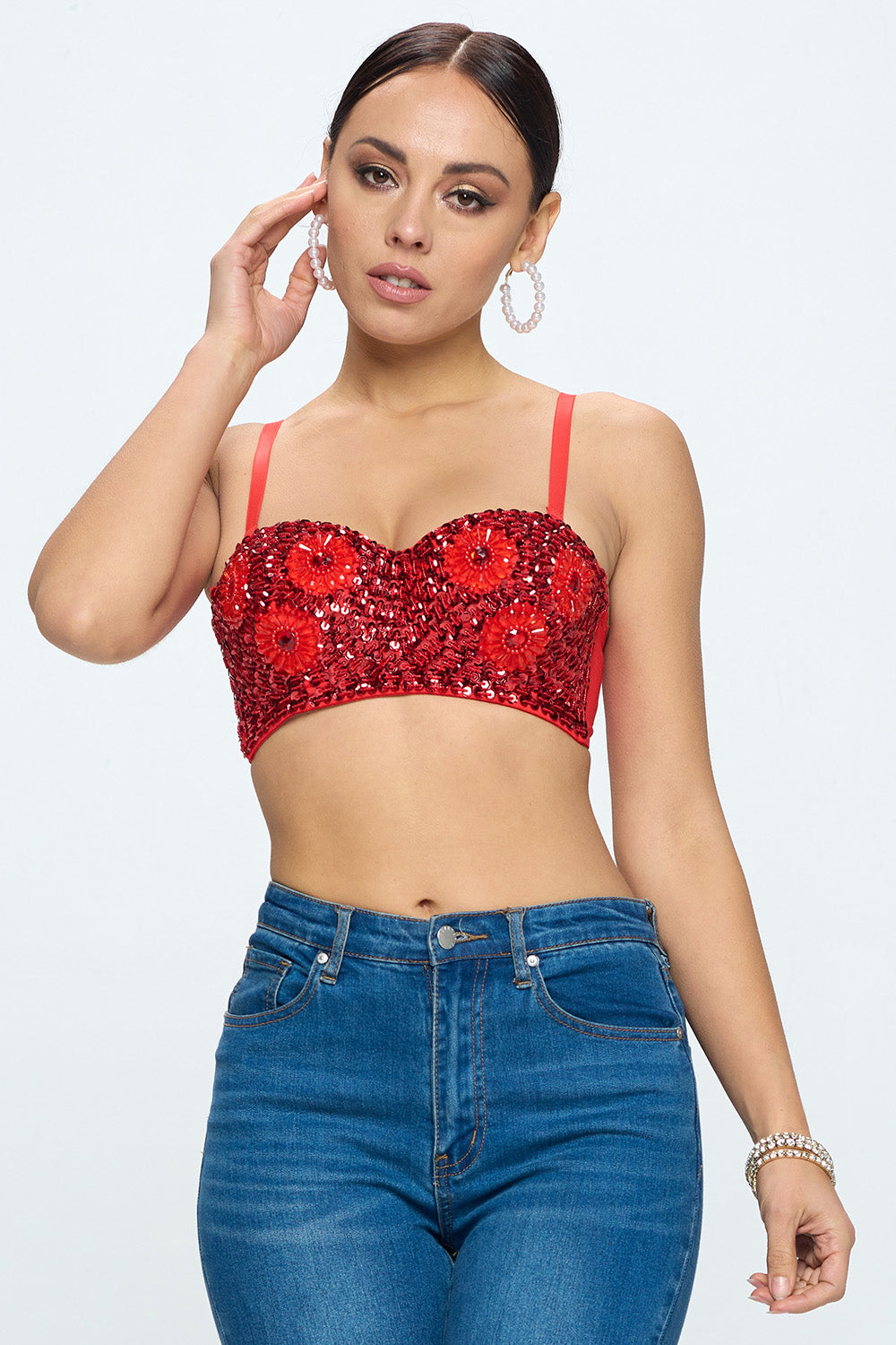 SEQUIN FLORAL BEADED BRALETTE TOP