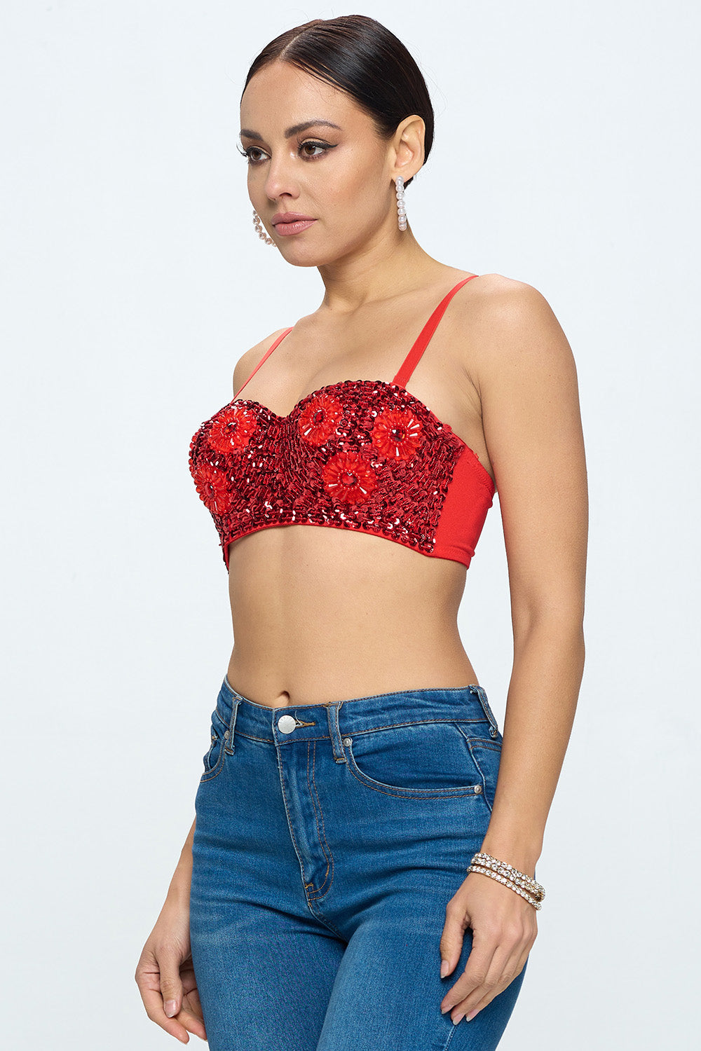 SEQUIN FLORAL BEADED BRALETTE TOP_D7148