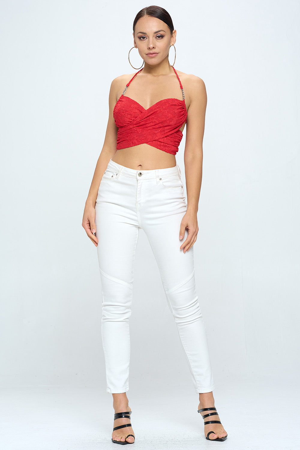 CROSSOVER CHAIN HALTER BACKLESS CROP TOP