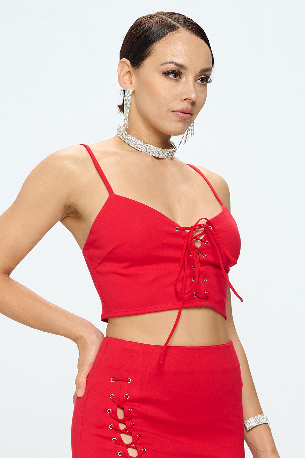 LACE UP FRONT SPAGHETTI STRAP CROP TOP