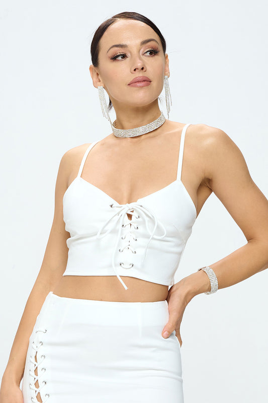 LACE UP FRONT DETAIL CROPPED TANK TOP