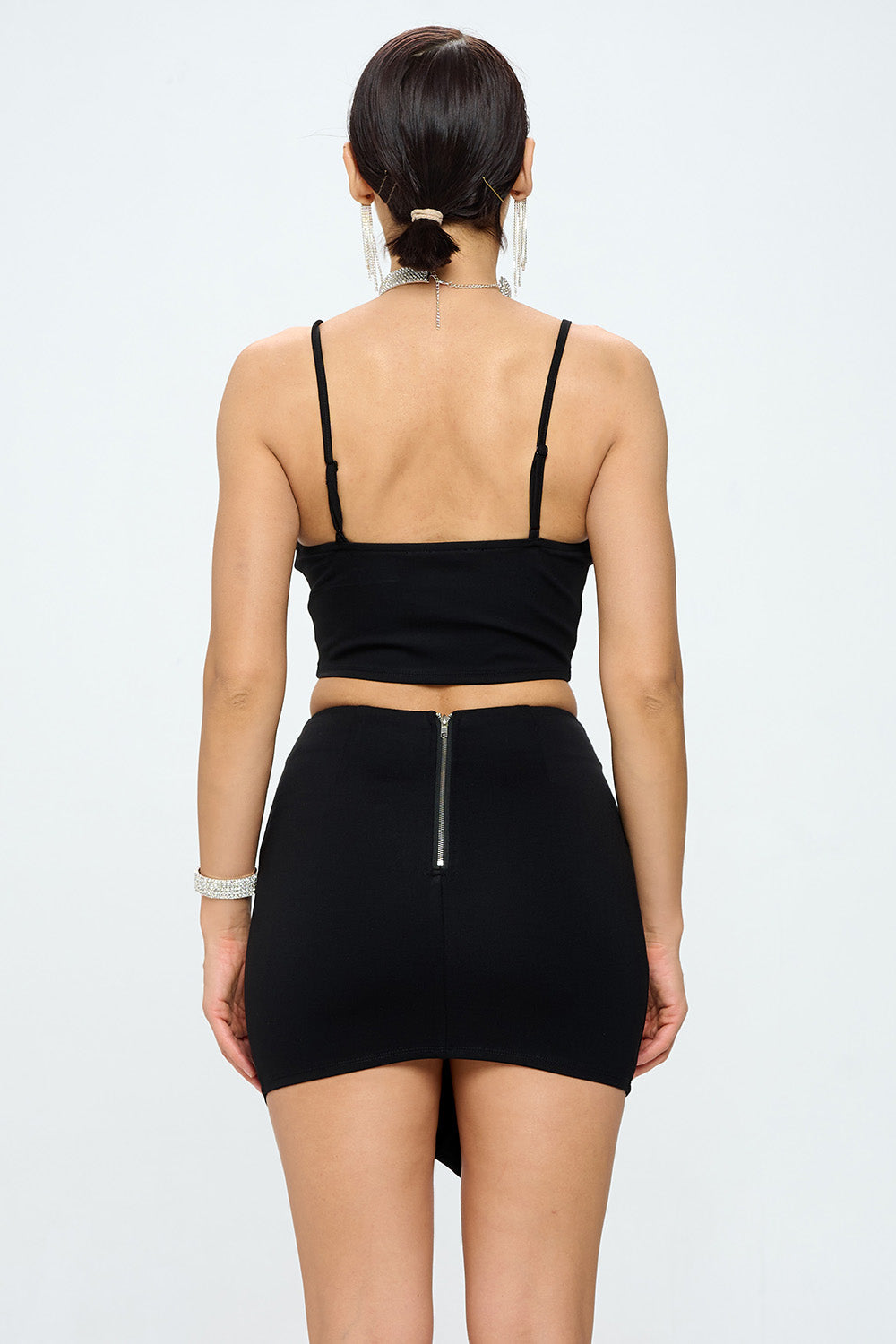 ASYMMETRICAL LACE UP DETAIL CROP TOP AND SKIRT SETS