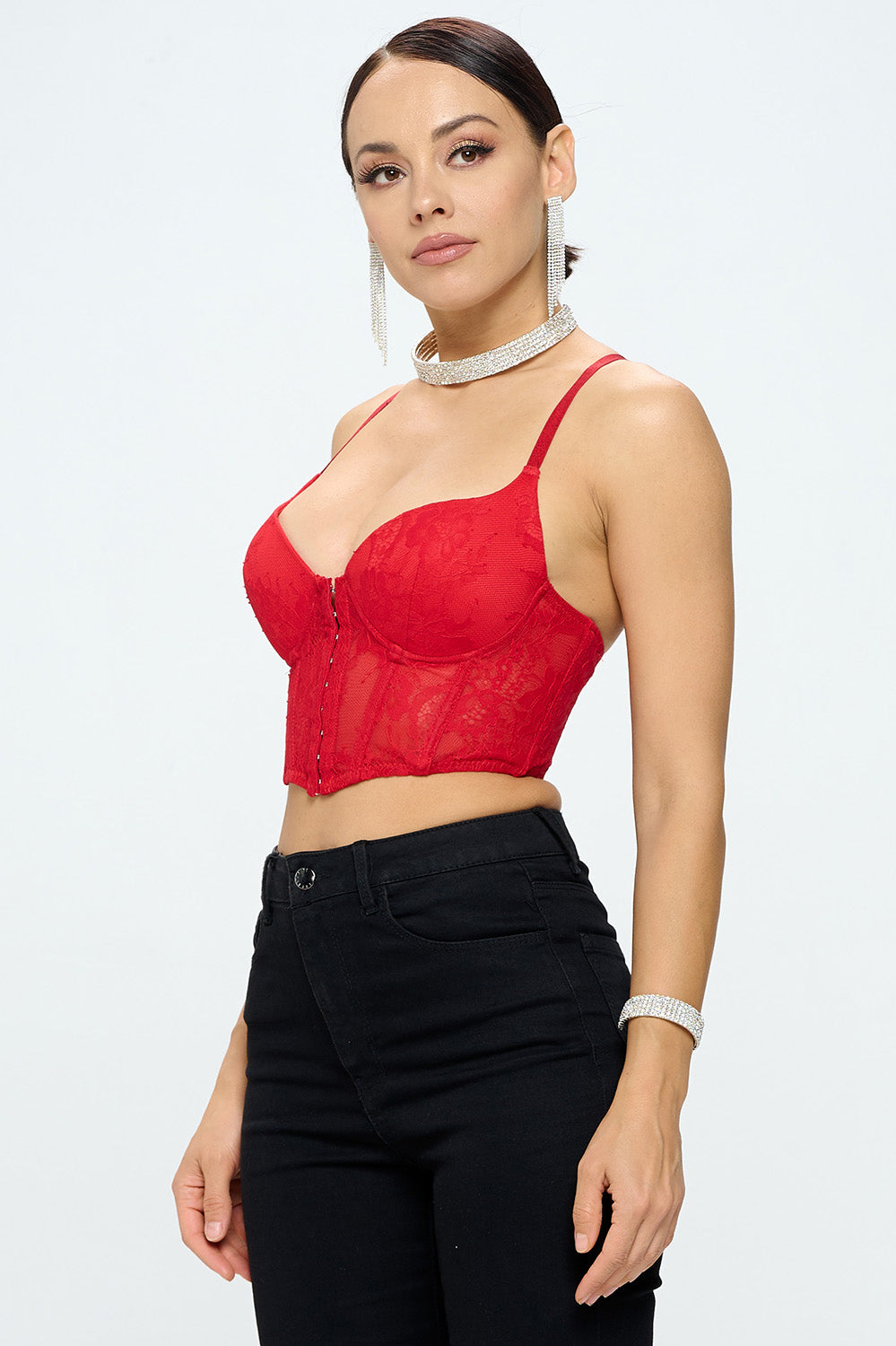 Red Lace Up Back Cropped Top 