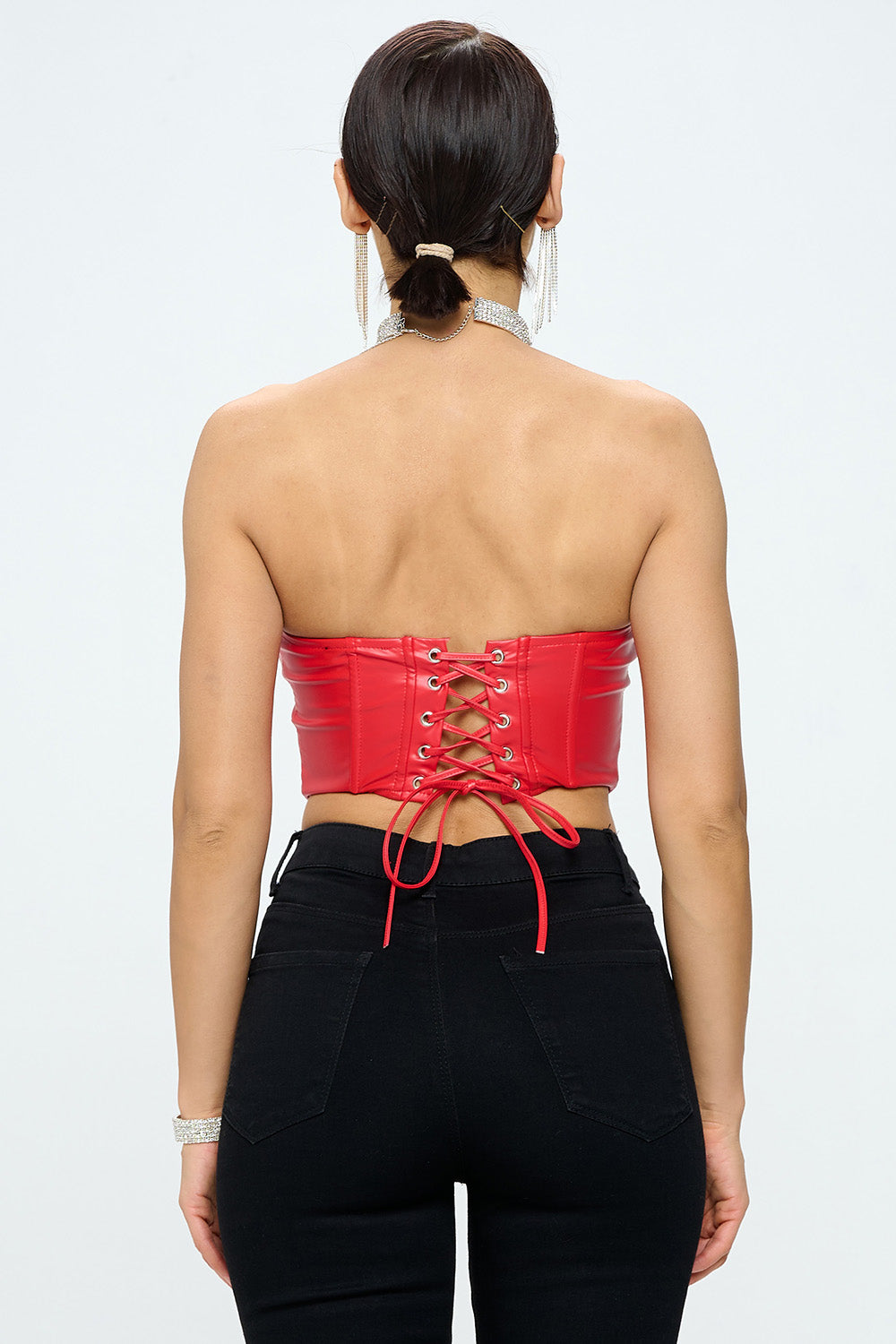 PUSH UP PU CORSET TUBE CROP TOP