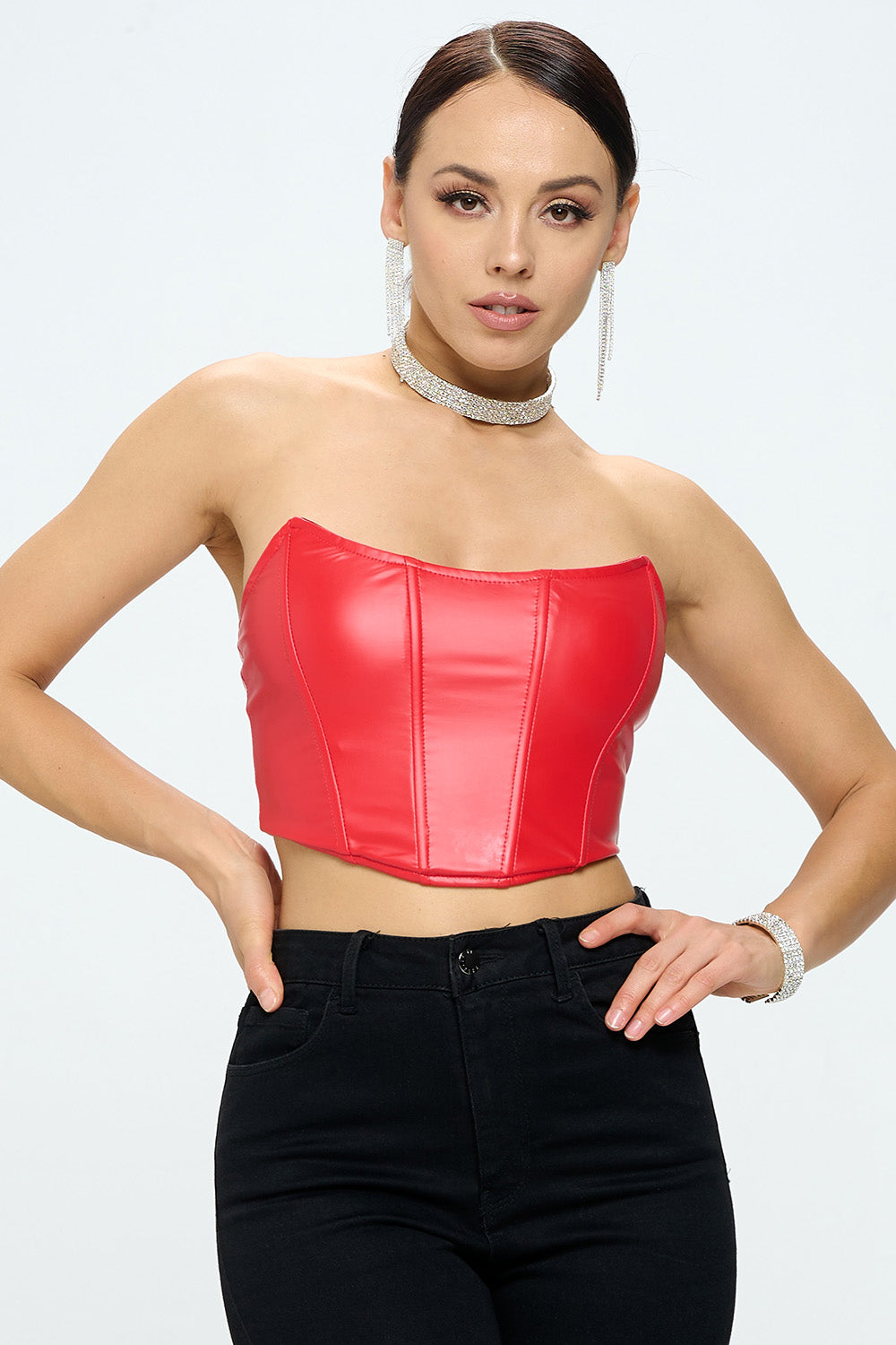 PUSH UP PU CORSET TUBE CROP TOP