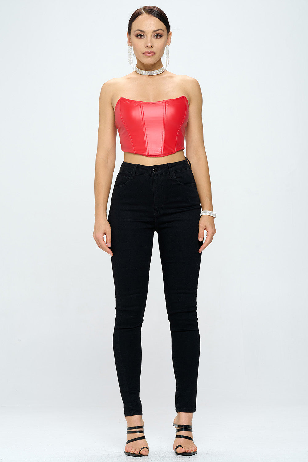 PUSH UP PU CORSET TUBE CROP TOP