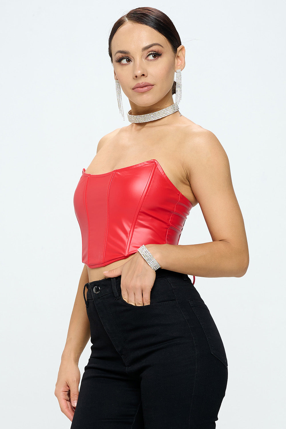 PUSH UP PU CORSET TUBE CROP TOP