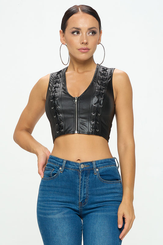 LACE-UP DETAIL SLEEVELESS CROP TOP