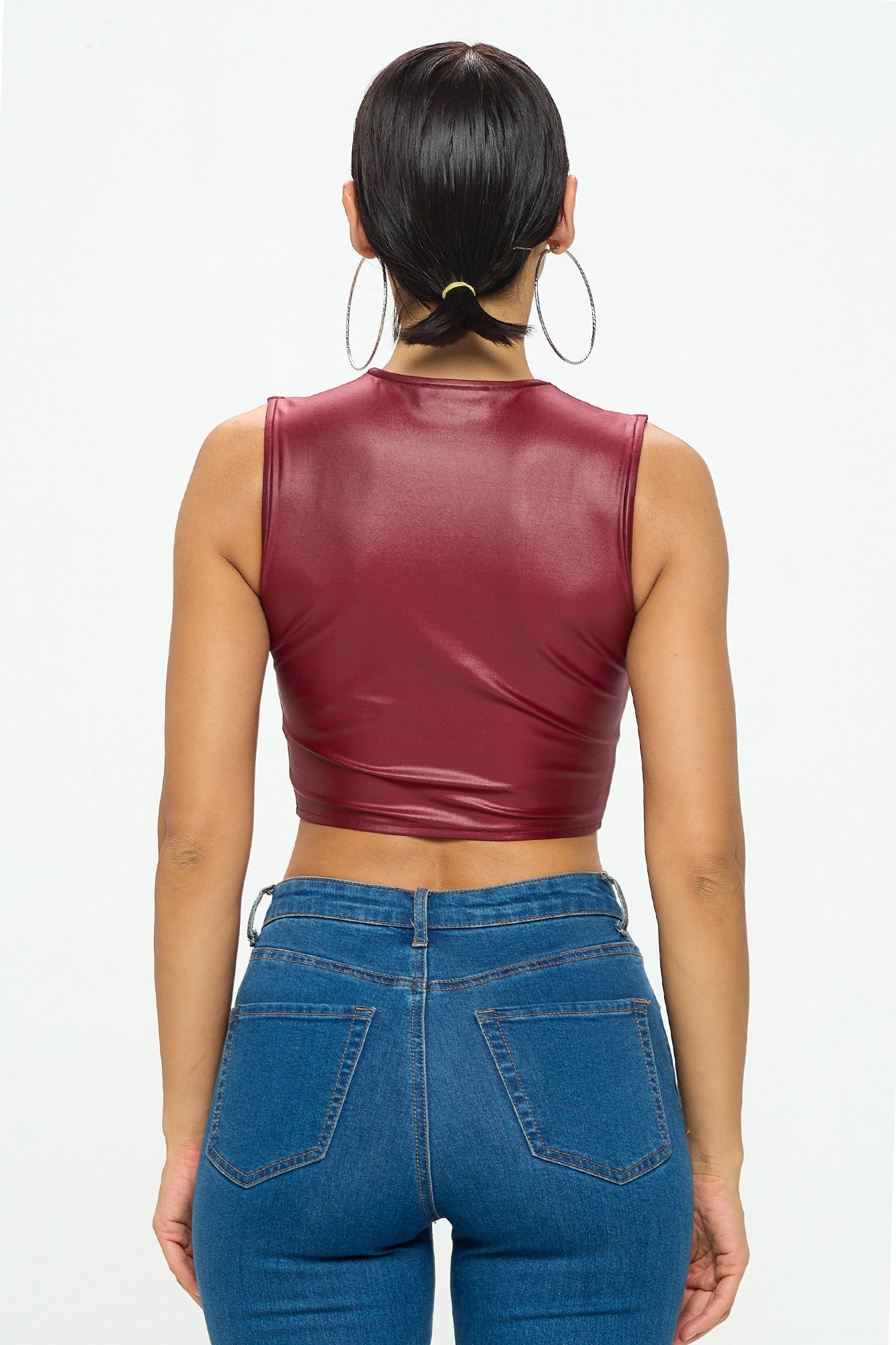 LACE-UP DETAIL SLEEVELESS CROP TOP