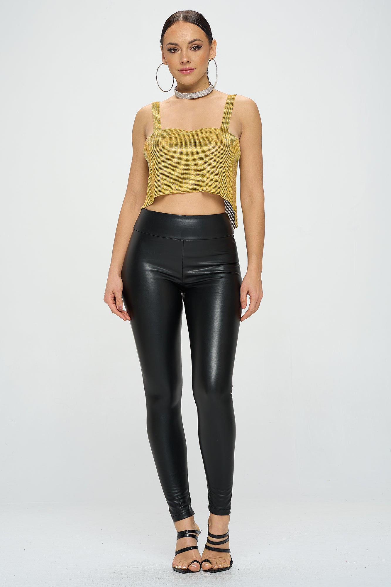 SOLID METALLIC CHAIN DETAIL BACKLESS CROP TOP