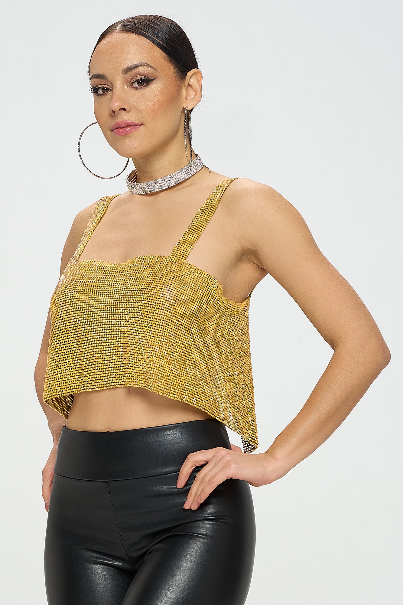 SOLID METALLIC CHAIN DETAIL BACKLESS CROP TOP