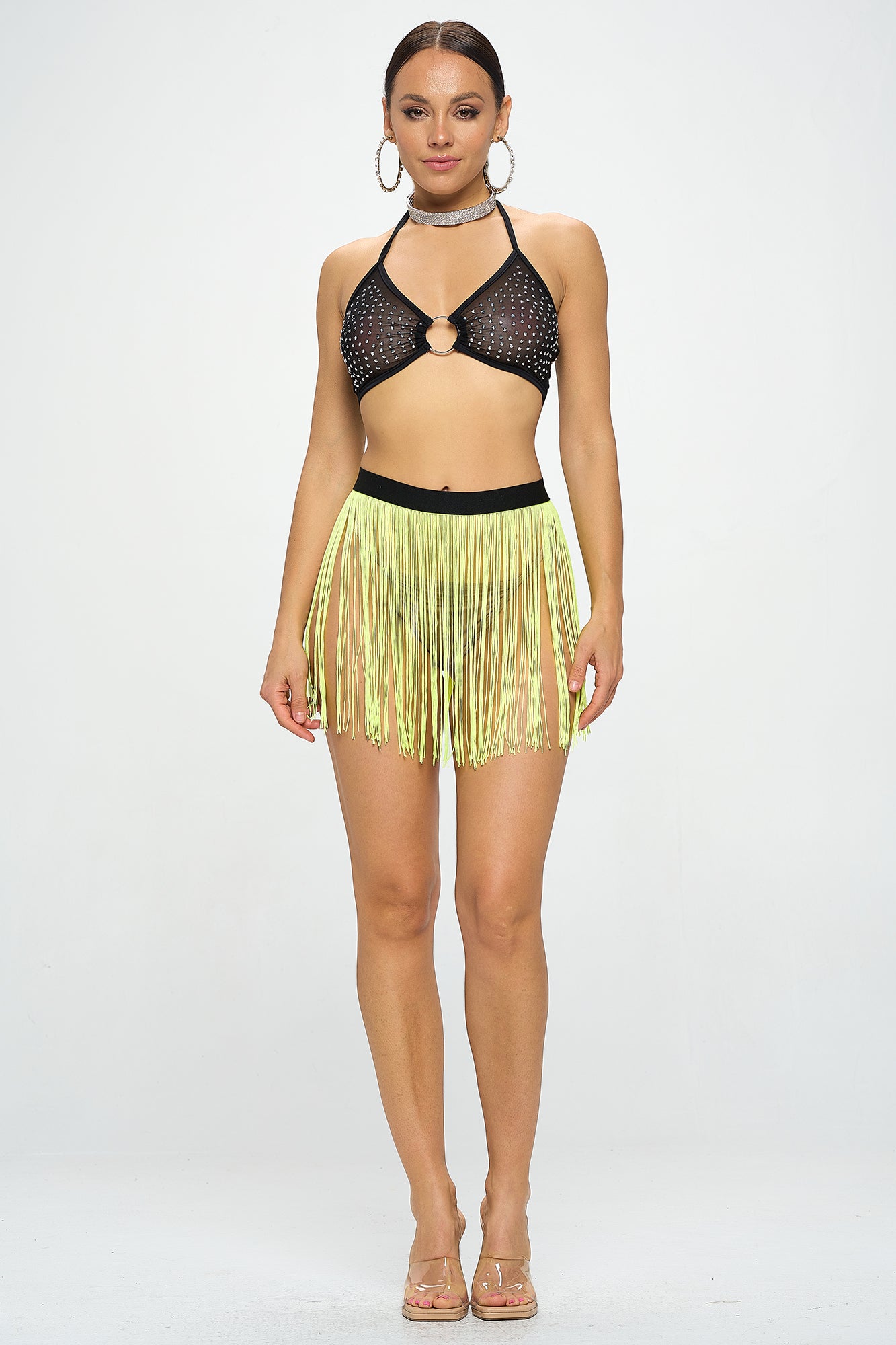 NEON FRINGE RAVE SKIRT