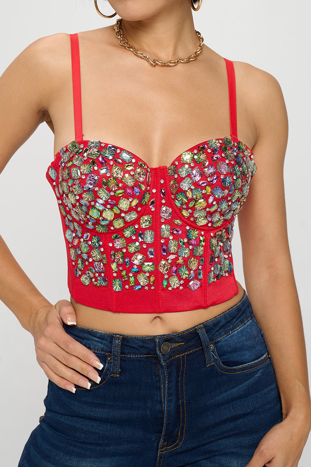 AB RHINESTONE EMBELLISHED BUSTIER CROP TOP