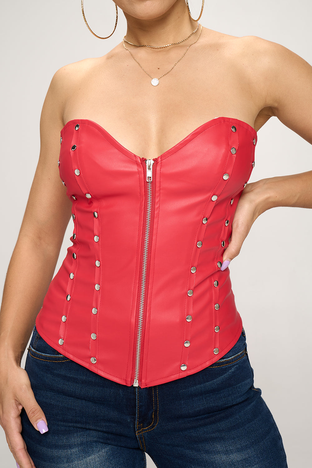 6 Buckle Zip Front Corset in Brown Leather VC1318R