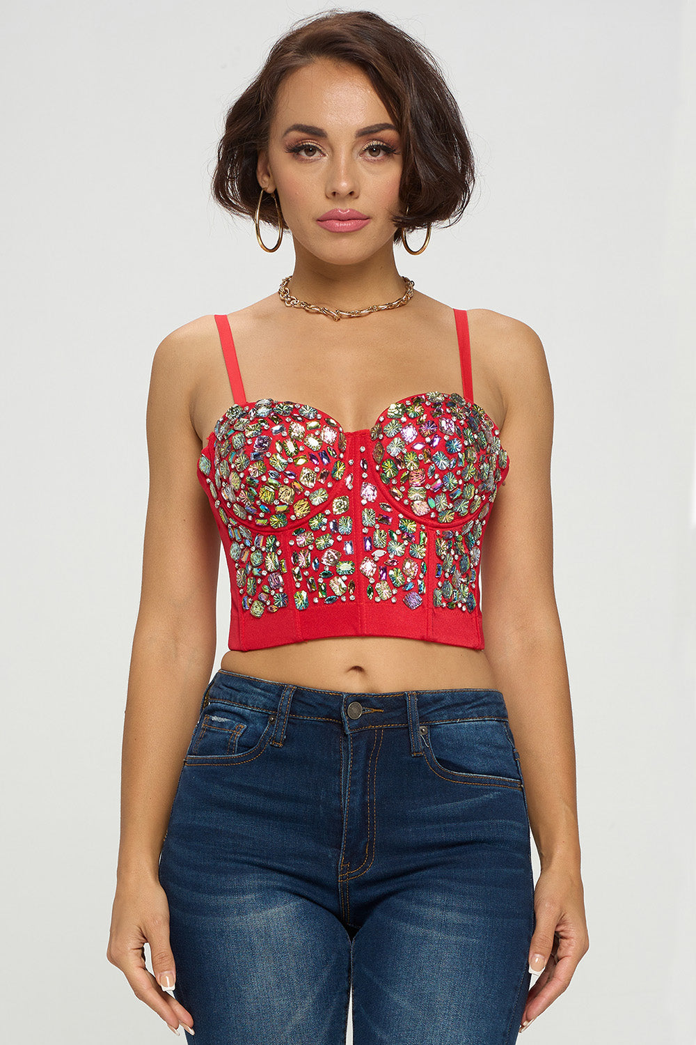 AB RHINESTONE EMBELLISHED BUSTIER CROP TOP