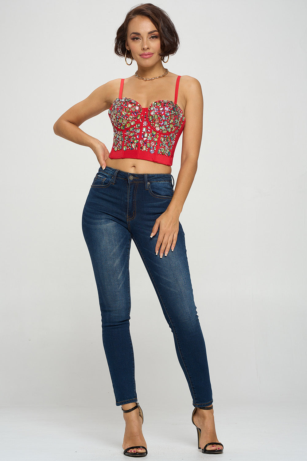 AB RHINESTONE EMBELLISHED BUSTIER CROP TOP