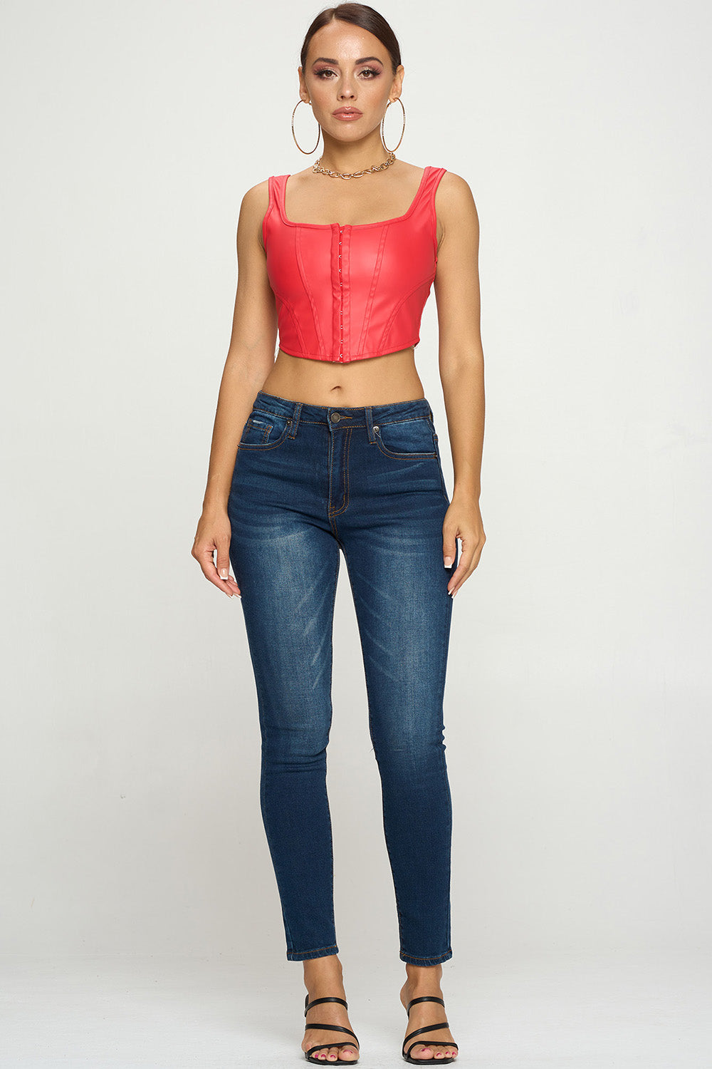 SOLID EYELET FRONT CLOSURE CORSET CROP TOP – OhYes Fashion