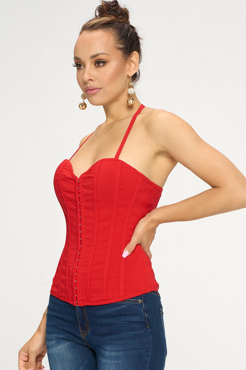 FAUX LEATHER LACE PANEL CORSET TOP – OhYes Fashion