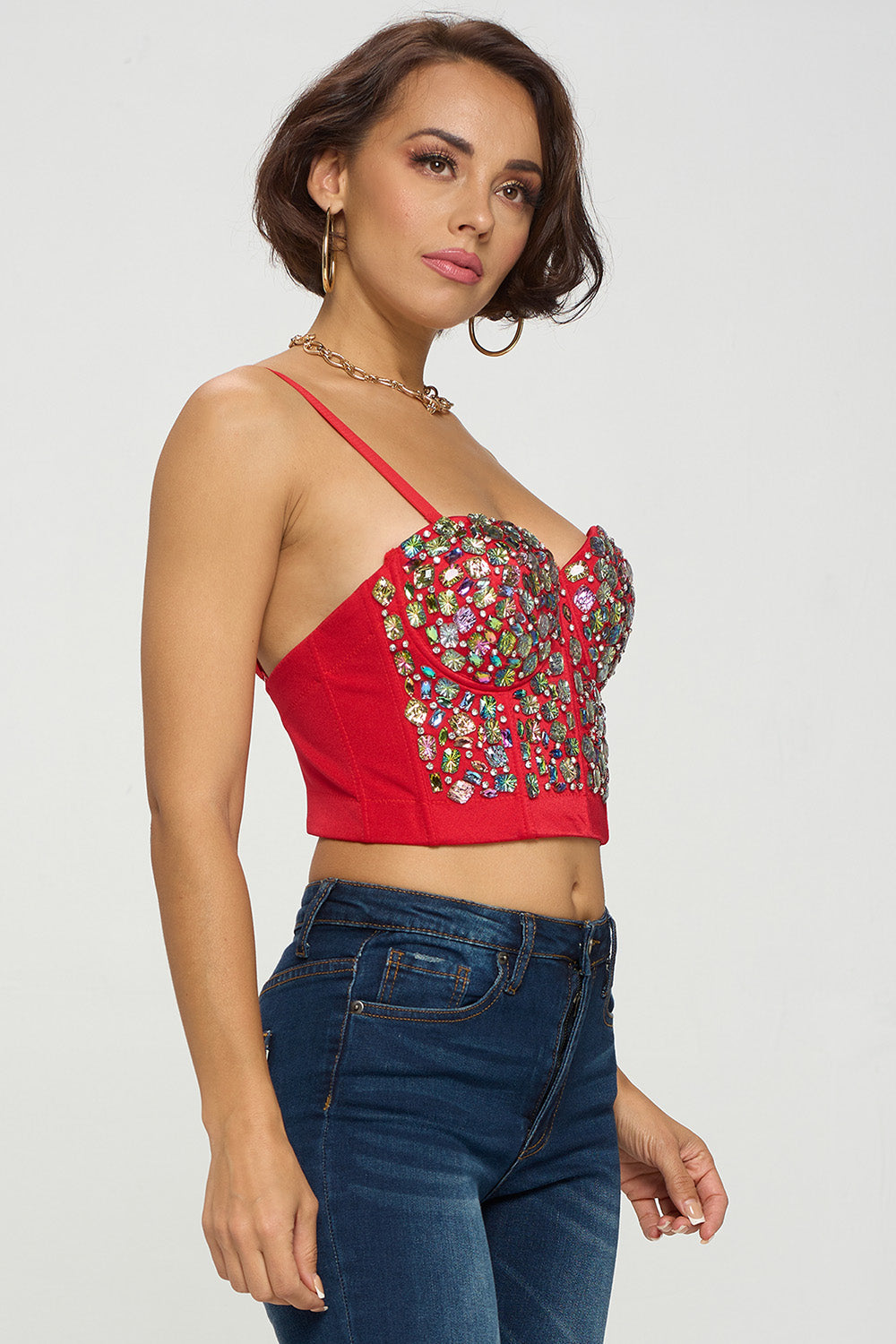 AB RHINESTONE EMBELLISHED BUSTIER CROP TOP