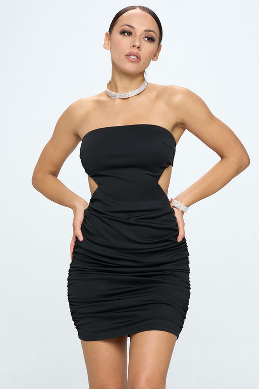 TIE BACKLESS TUBE BODYCON DRESS
